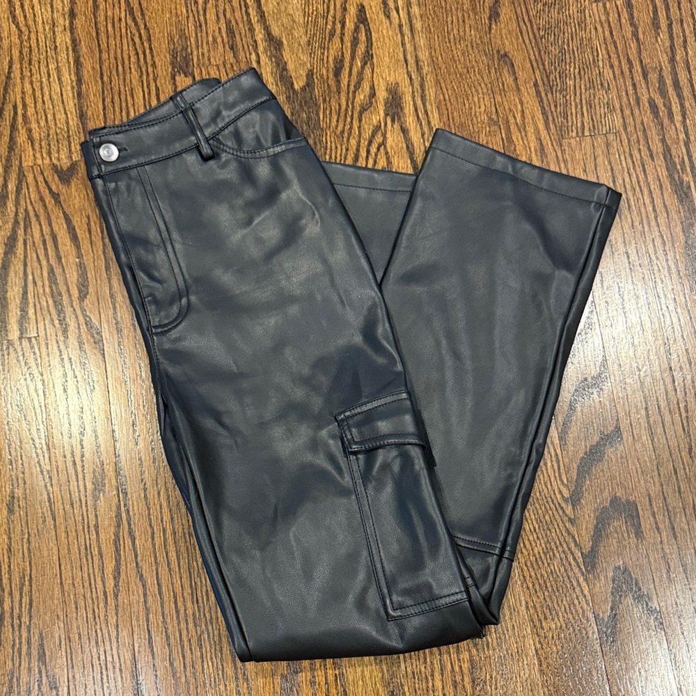 Bagatelle NYC Black Faux Leather cargo Pants